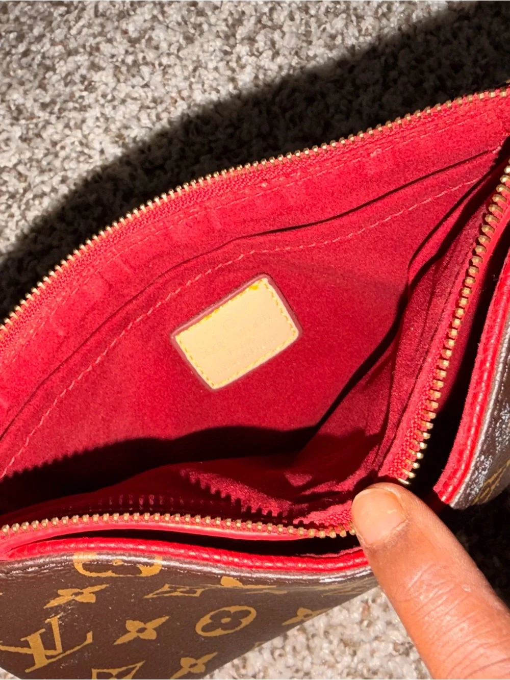 Louis Vuitton Monogram Canvas Crossbody with Bright Red Trim and Gold Chain